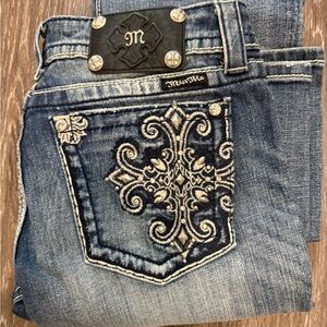 Miss Me Women's Blue Straight Leg Jeans with Embroidery